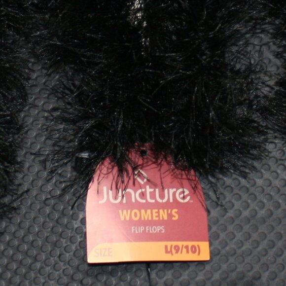 HAND CRAFTED Flip Flop Padded Thong Crochet Faux Fur Eyelash Yarn Black Shoes - Picture 5 of 11